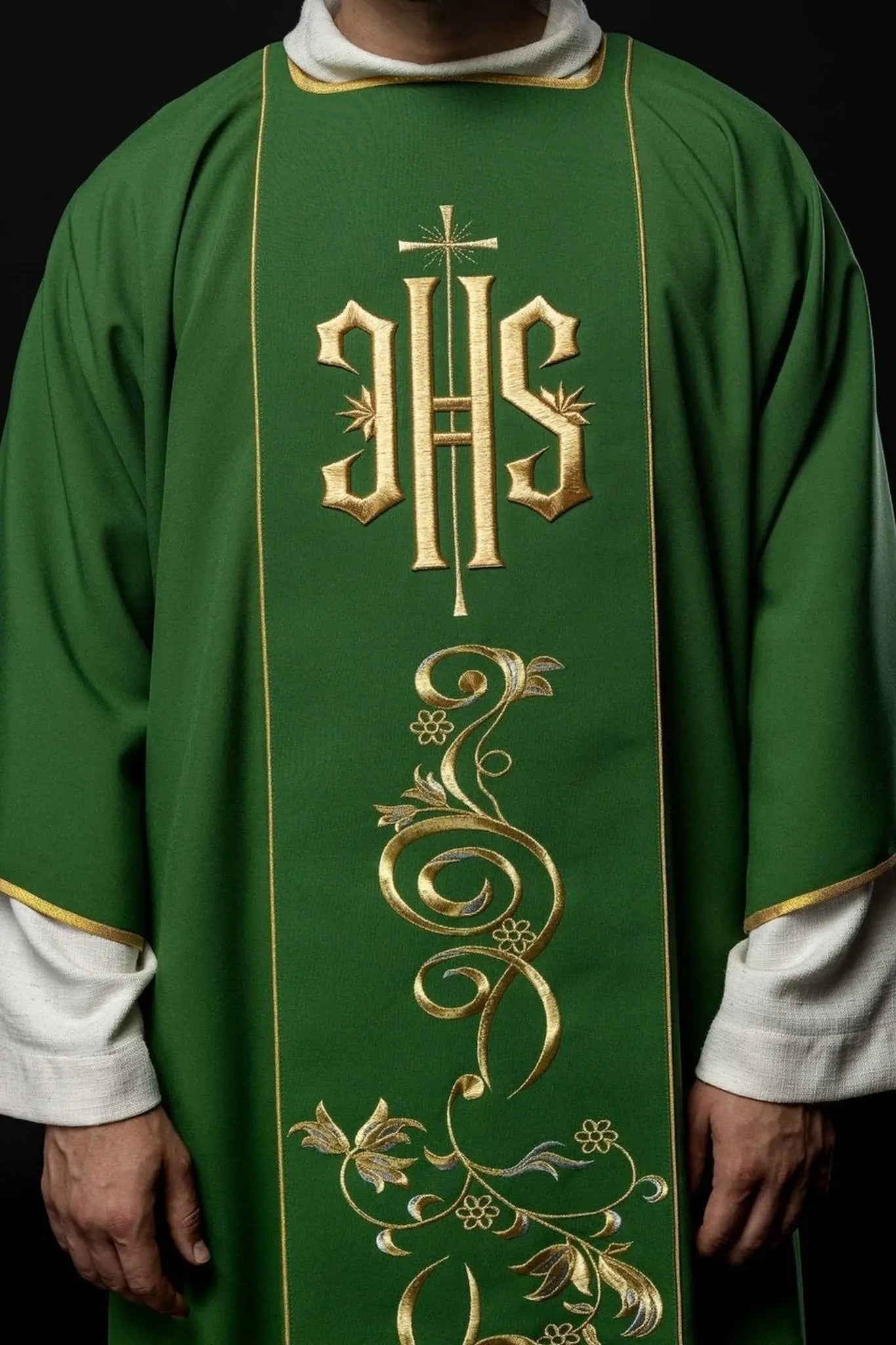 Green Dalmatic with Embroidered IHS Band