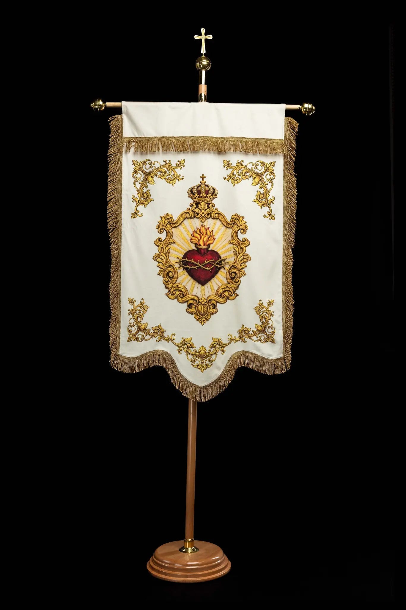 Double-sided Printed Processional Banner with Sacred Heart of Jesus and IHS - HAFTINA ATELIER