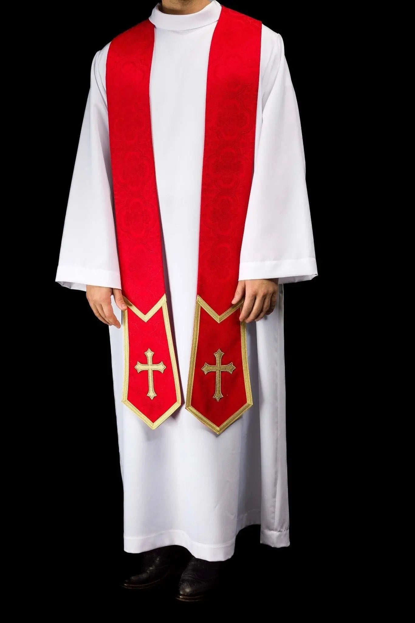 Étole rouge en jacquard avec Croix brodée