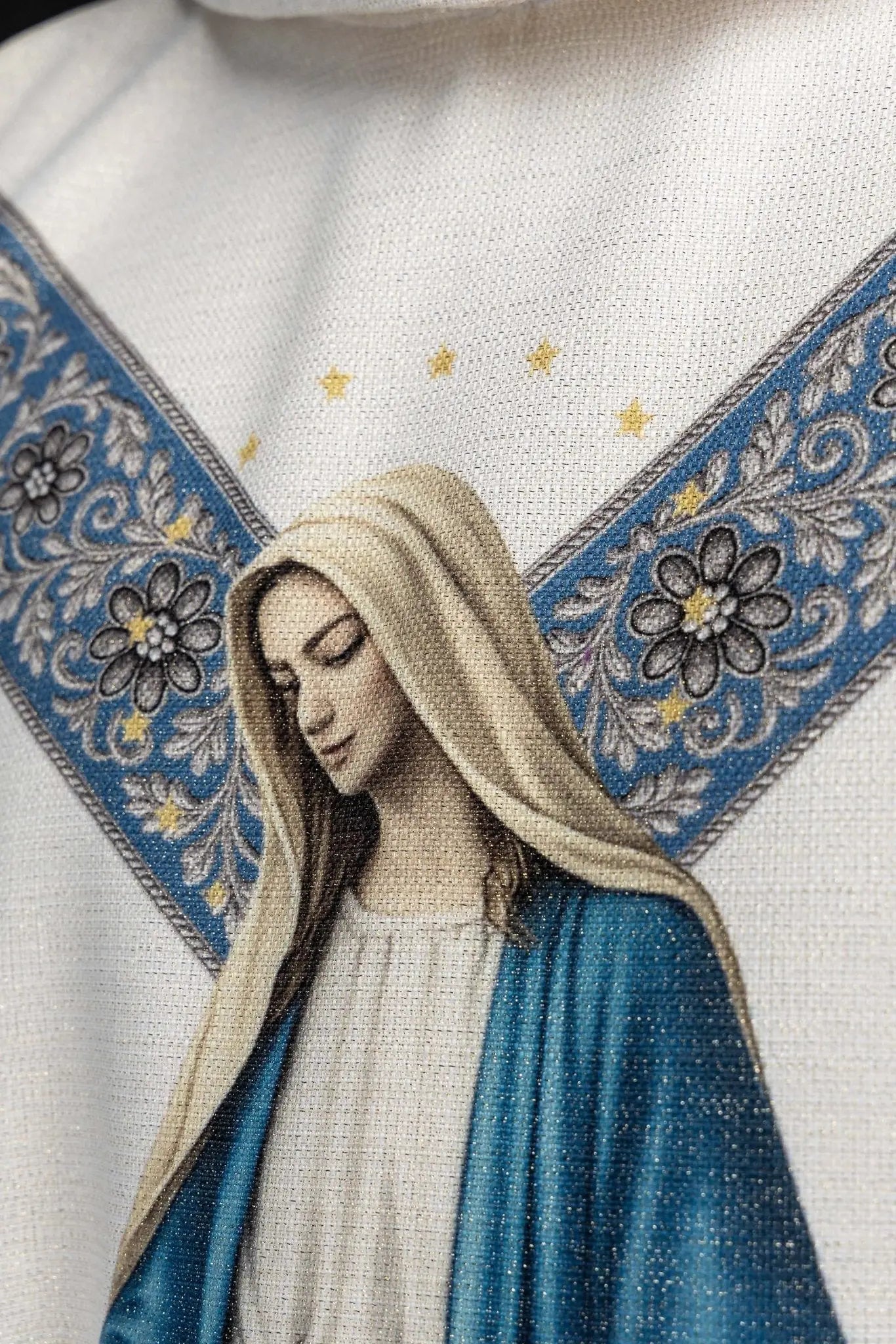 Ecru Chasuble with Printed Image of the Immaculate Conception - HAFTINA ATELIER