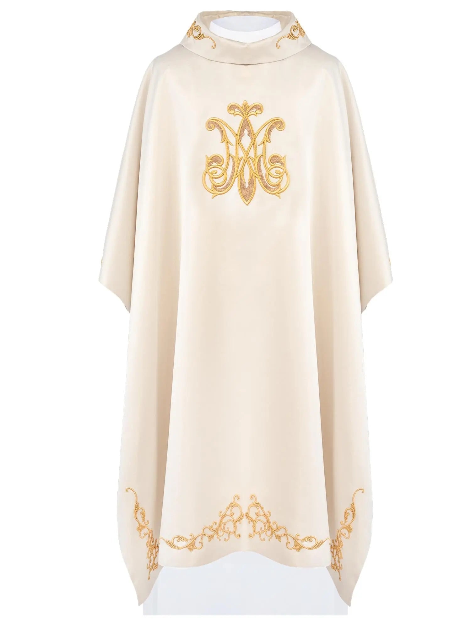 Ecru Marian Chasuble with Embroidered Marian Symbol - HAFTINA ATELIER