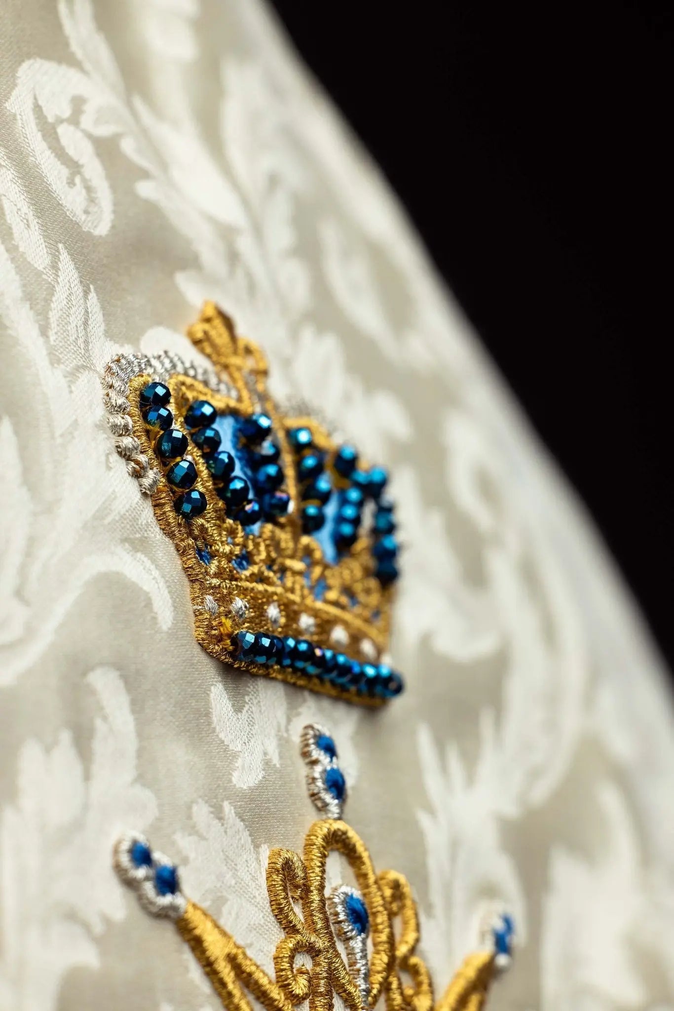 Ecru Marian Cope with Natural Stones, Handmade - HAFTINA ATELIER