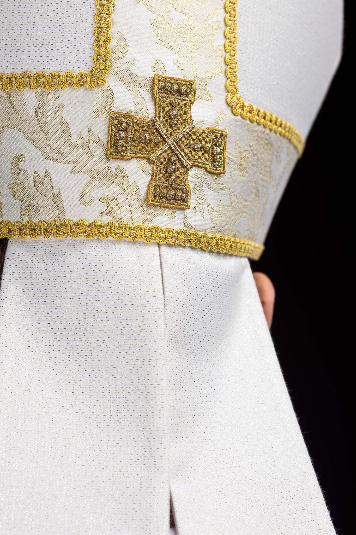 Ecru Mitre with Embroidered Cross and Jacquard Fabric - HAFTINA ATELIER