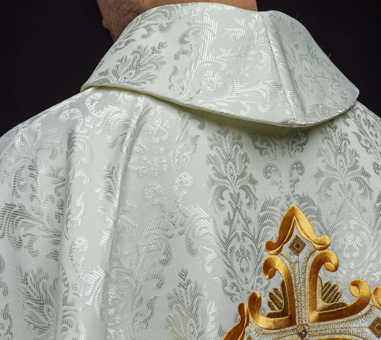 Ecru Chasuble with Cross, Made from Patterned Fabric