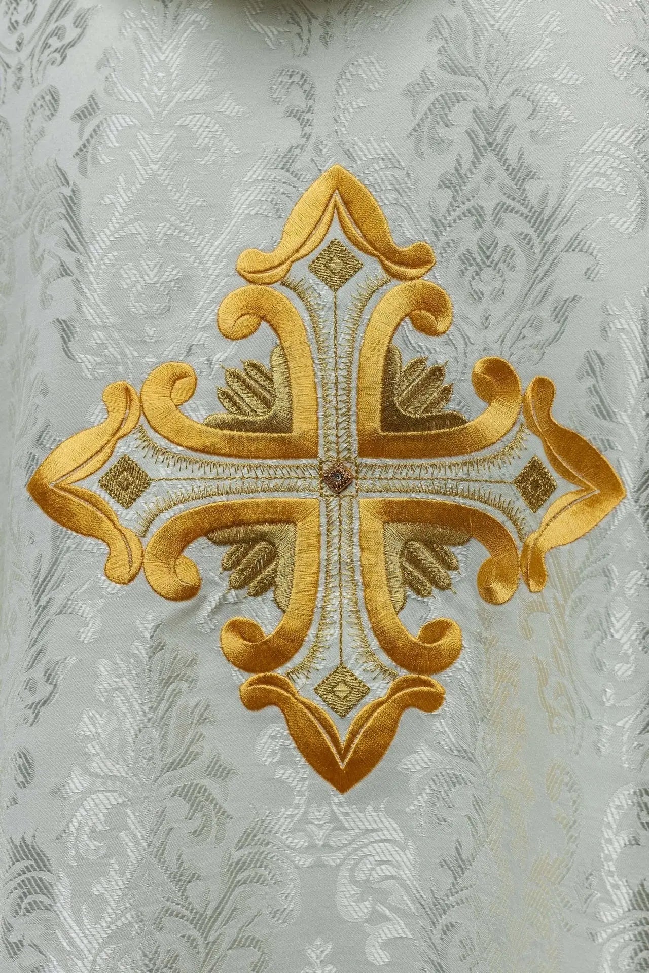 Ecru Chasuble with Cross, Made from Patterned Fabric