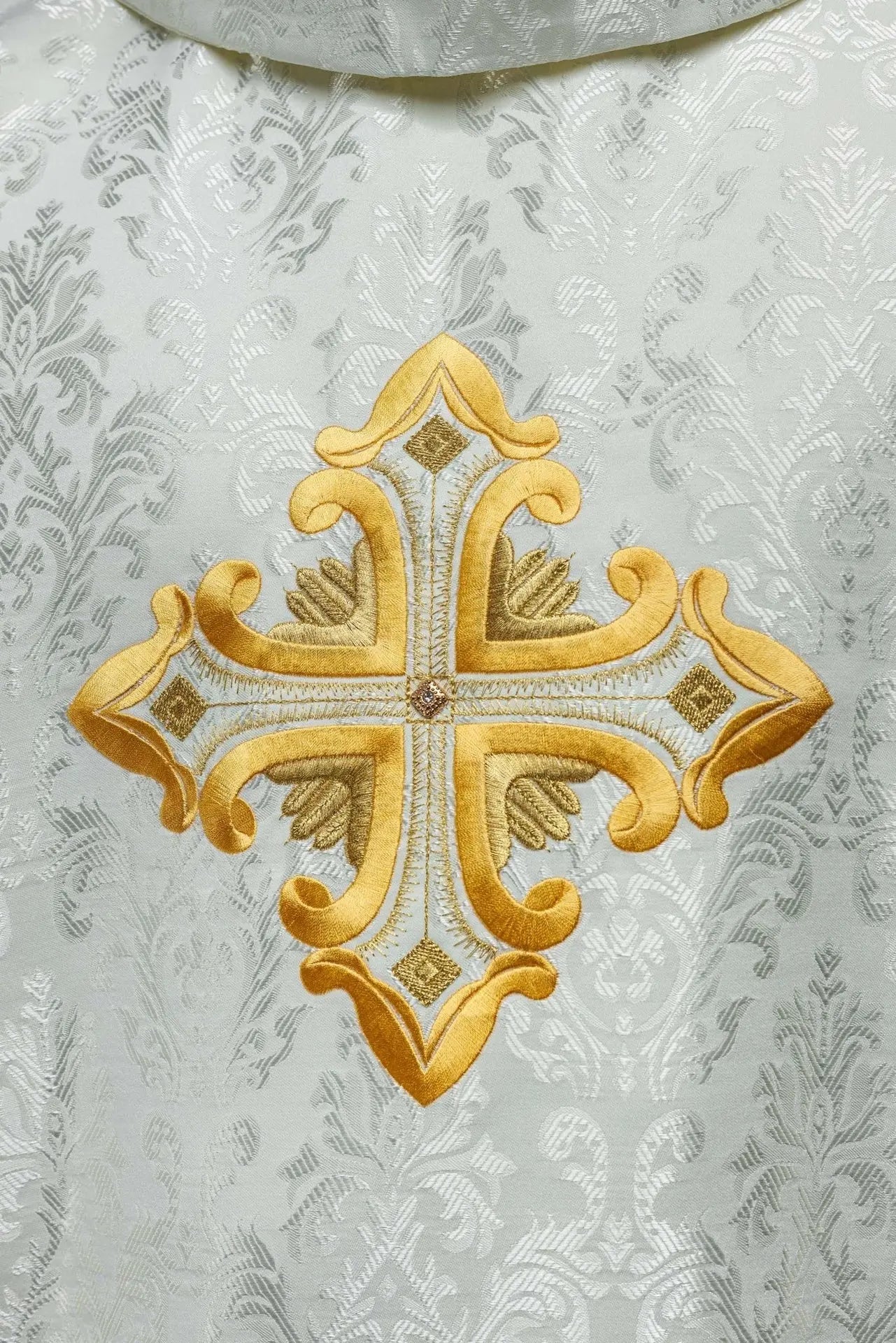 Ecru Chasuble with Cross, Made from Patterned Fabric