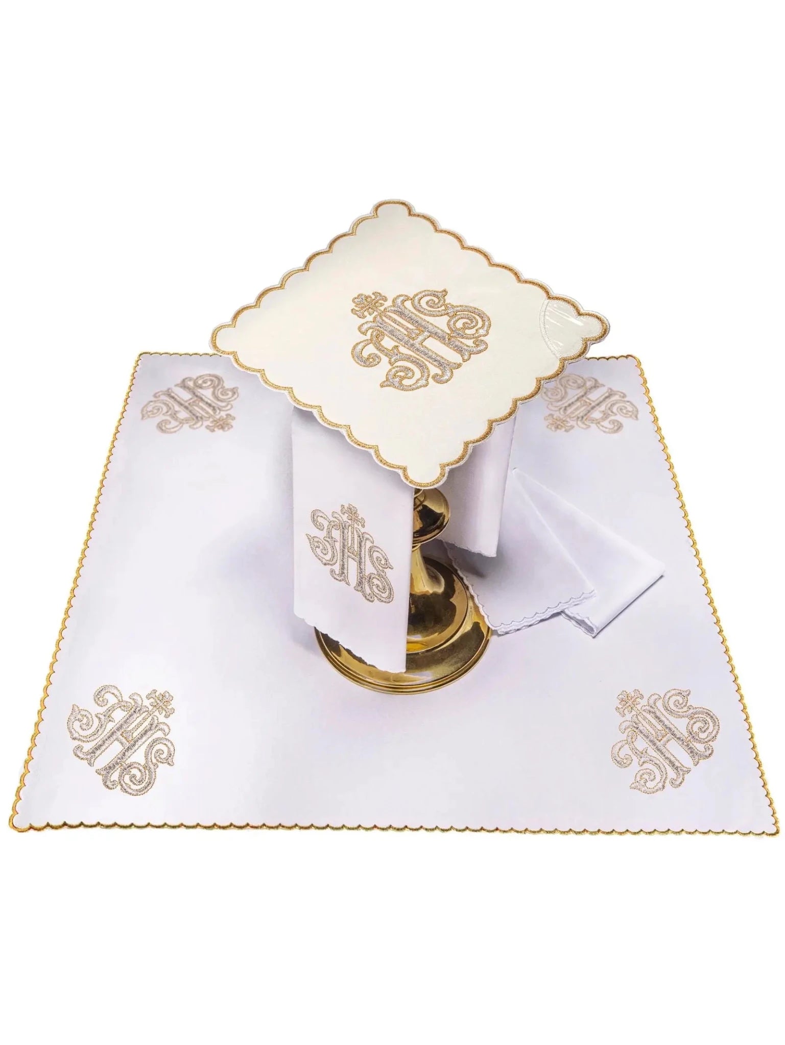 Embroidered chalice linen with ecru palladium IHS - HAFTINA ATELIER