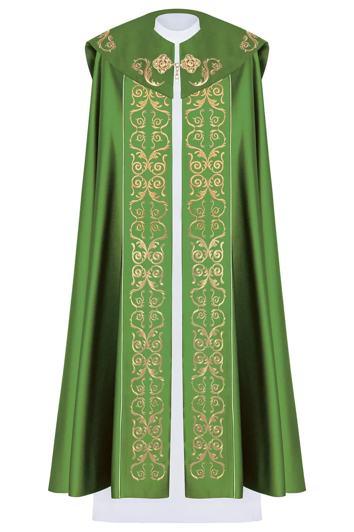 Eucharistic cape with richly decorated monogram in green - HAFTINA ATELIER