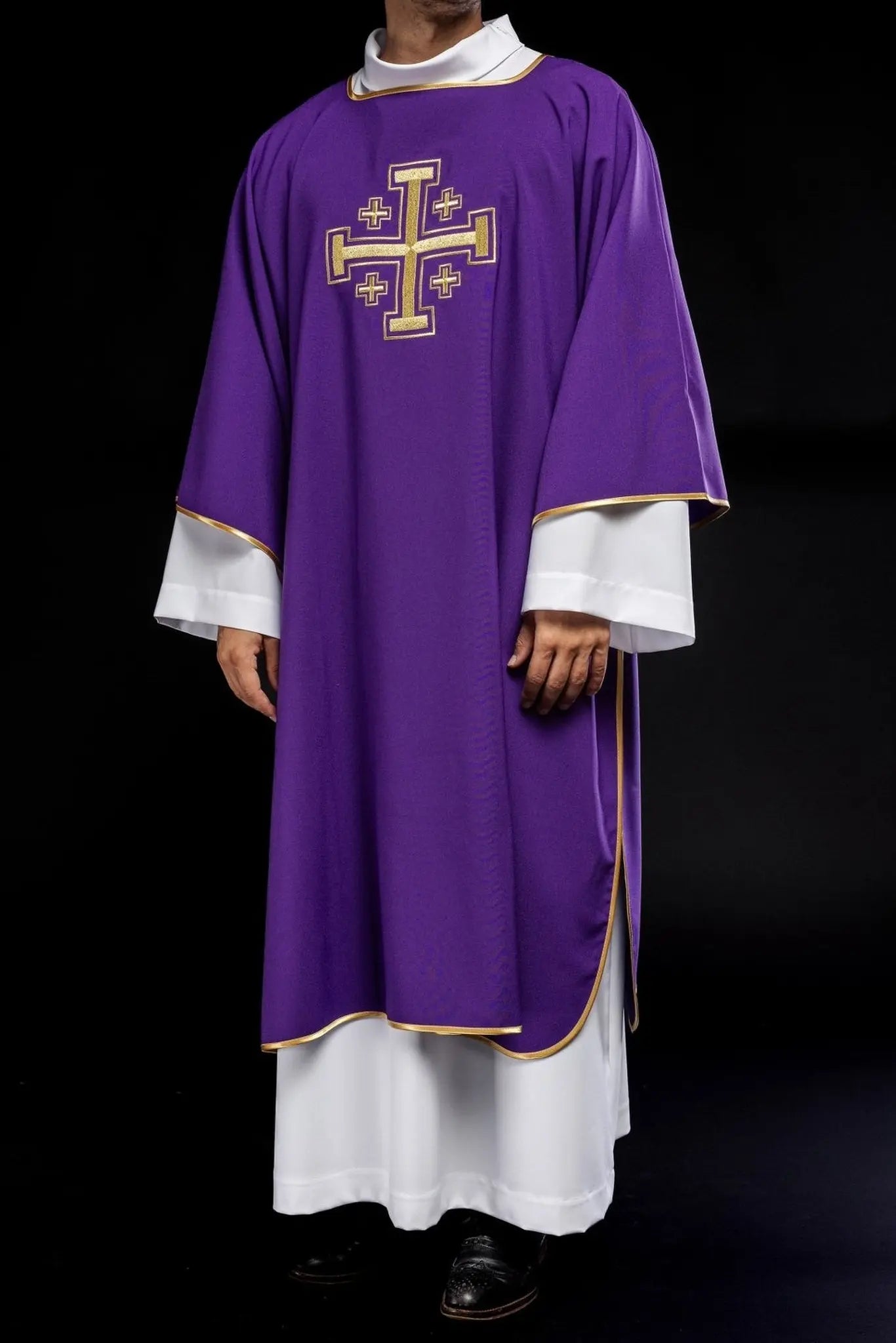 Purple Dalmatian with embroidered gold crosses