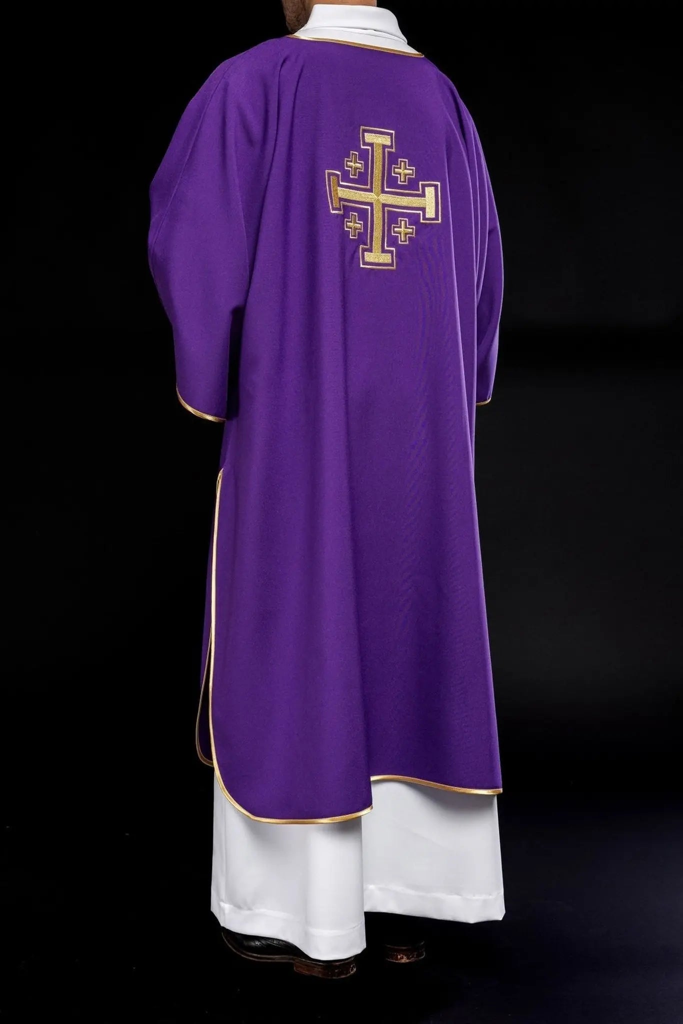 Purple Dalmatian with embroidered gold crosses