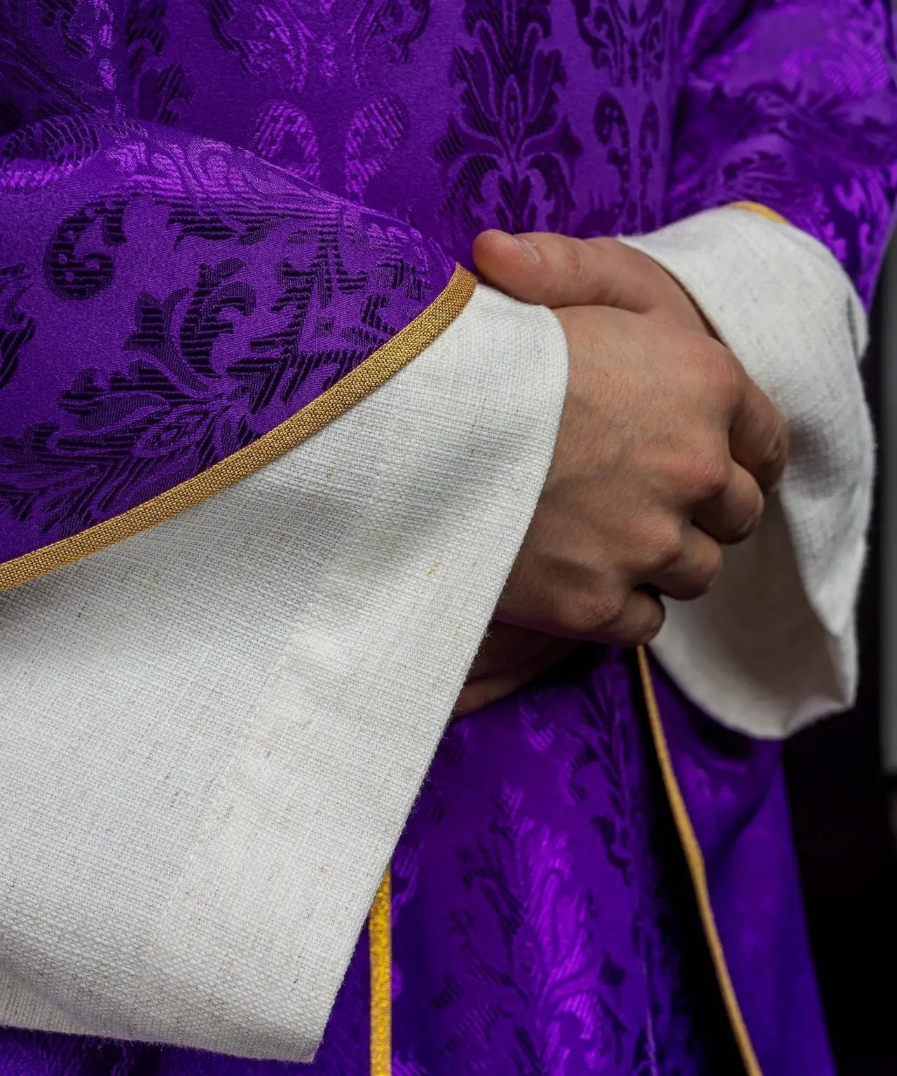 Purple Chasuble with Cross, Made from Patterned Fabric