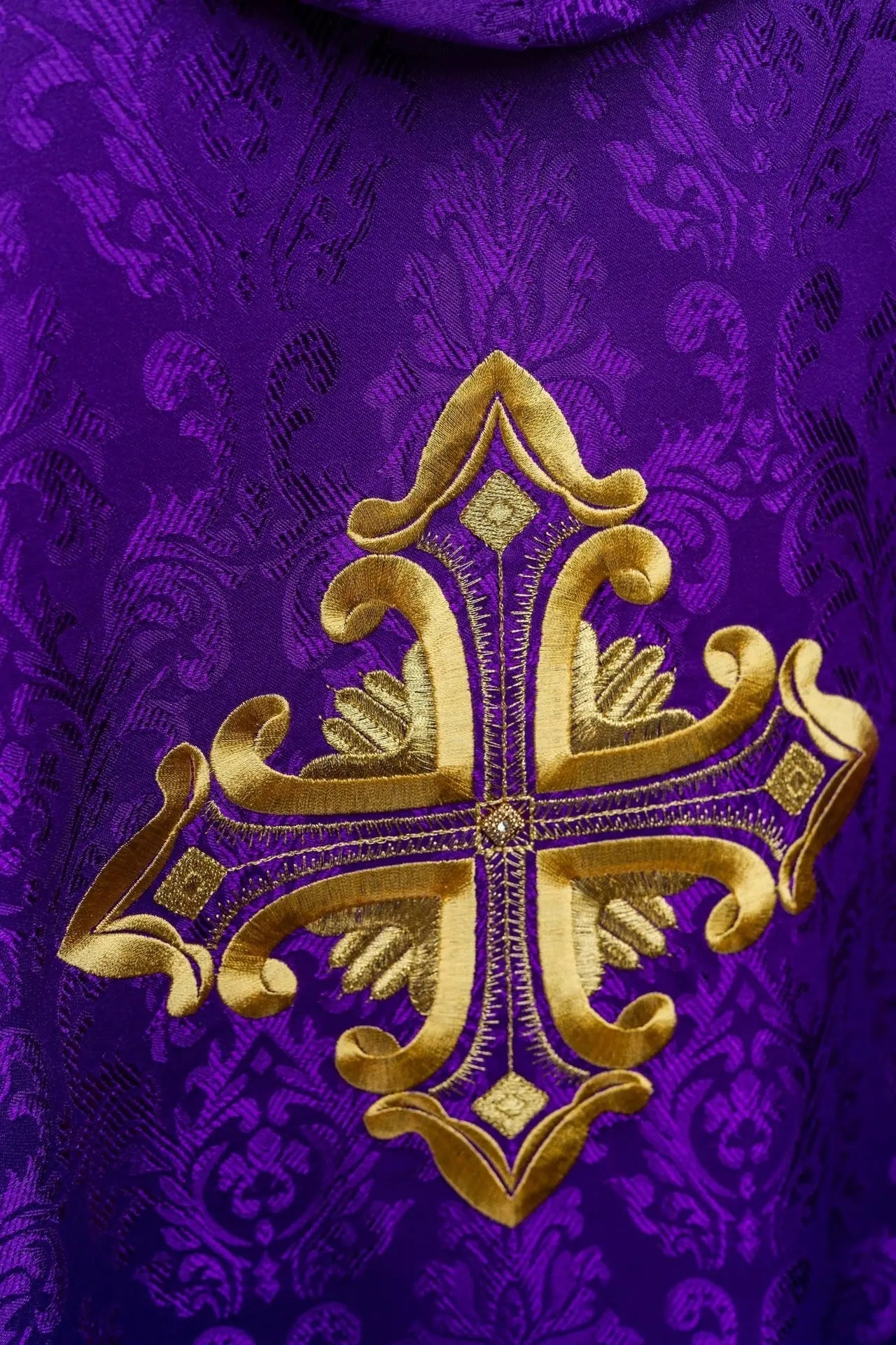 Purple Chasuble with Cross, Made from Patterned Fabric
