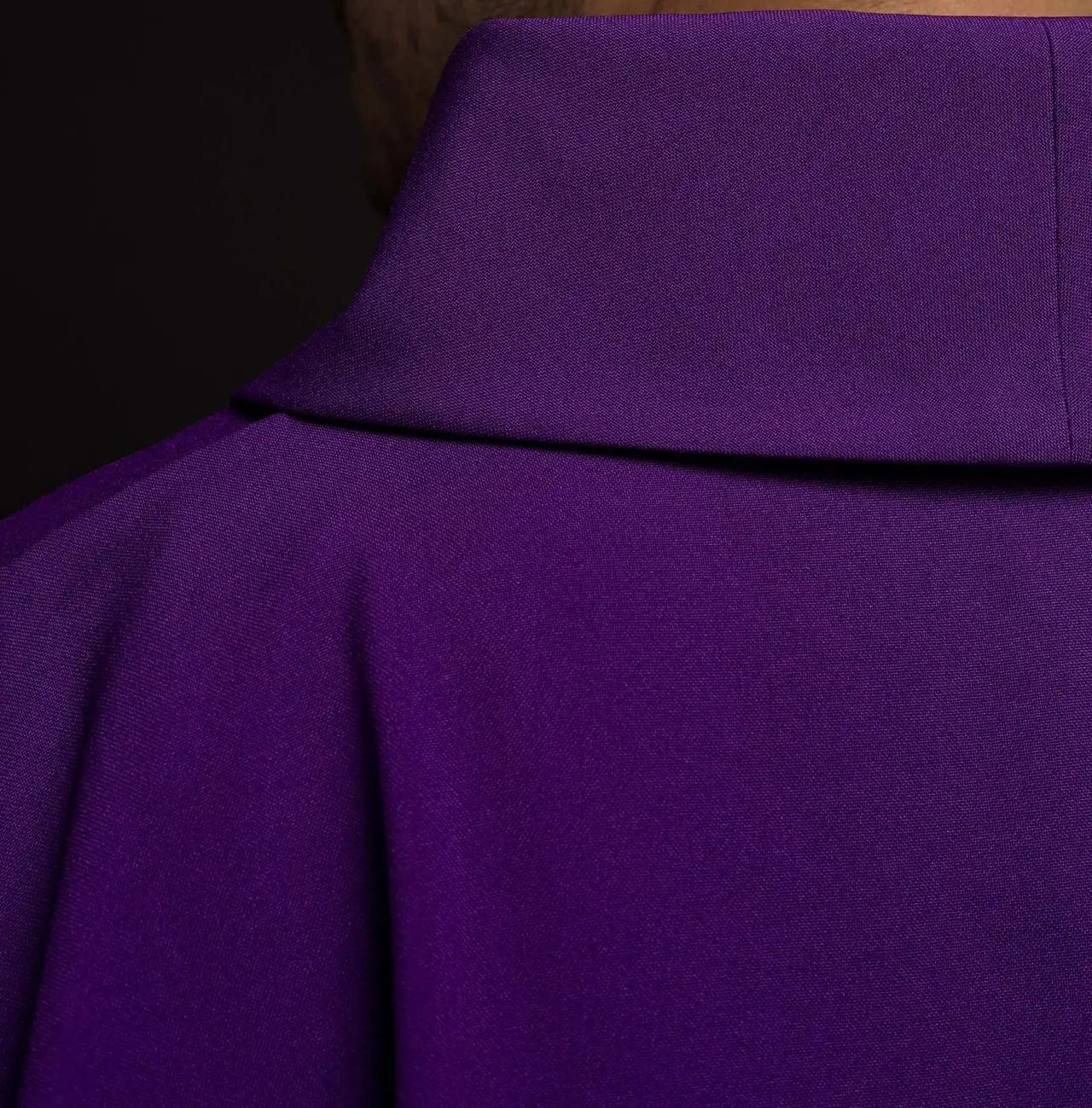 Purple chasuble with gold IHS embroidery