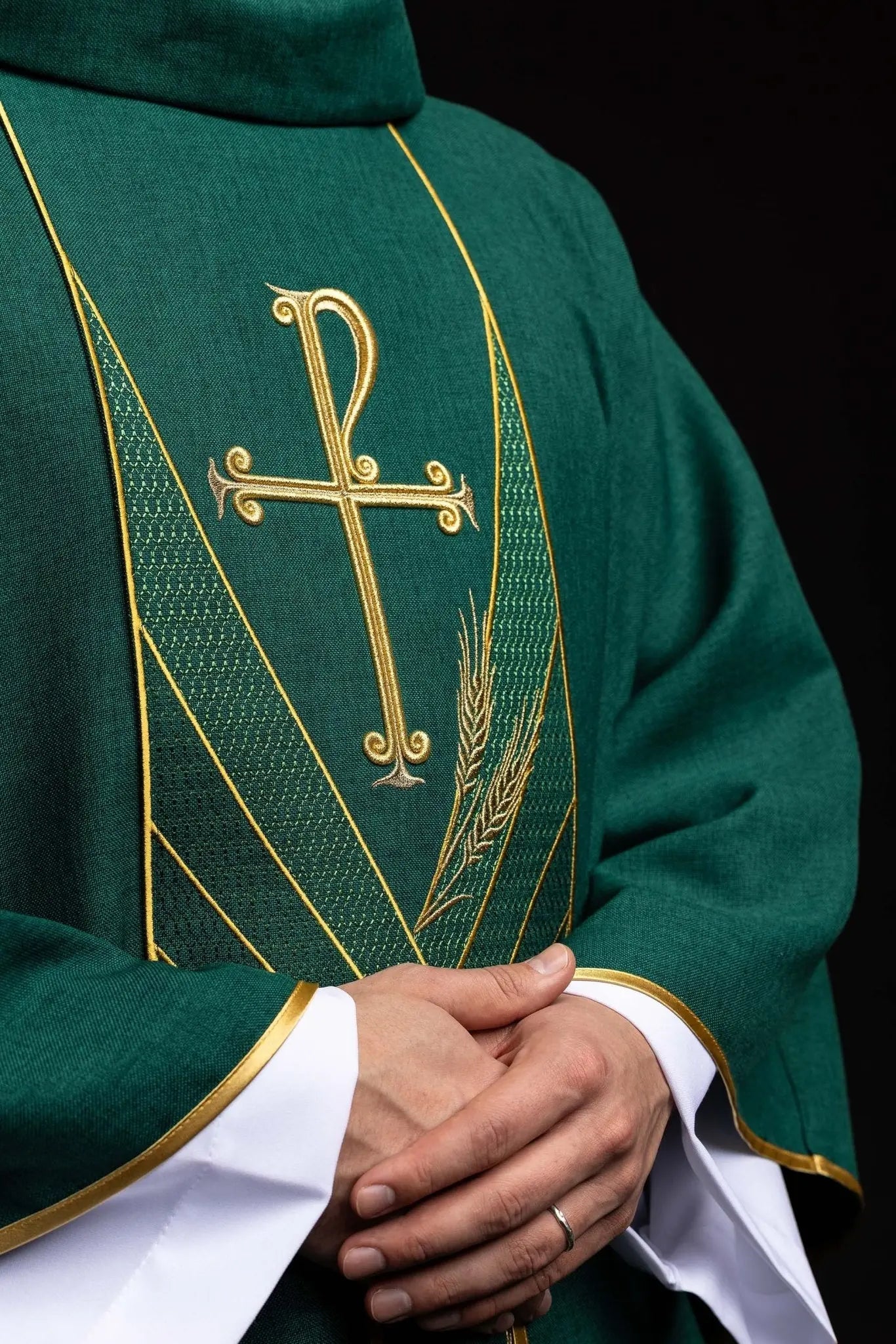 Green Chasuble with Embroidered PAX Band - HAFTINA ATELIER