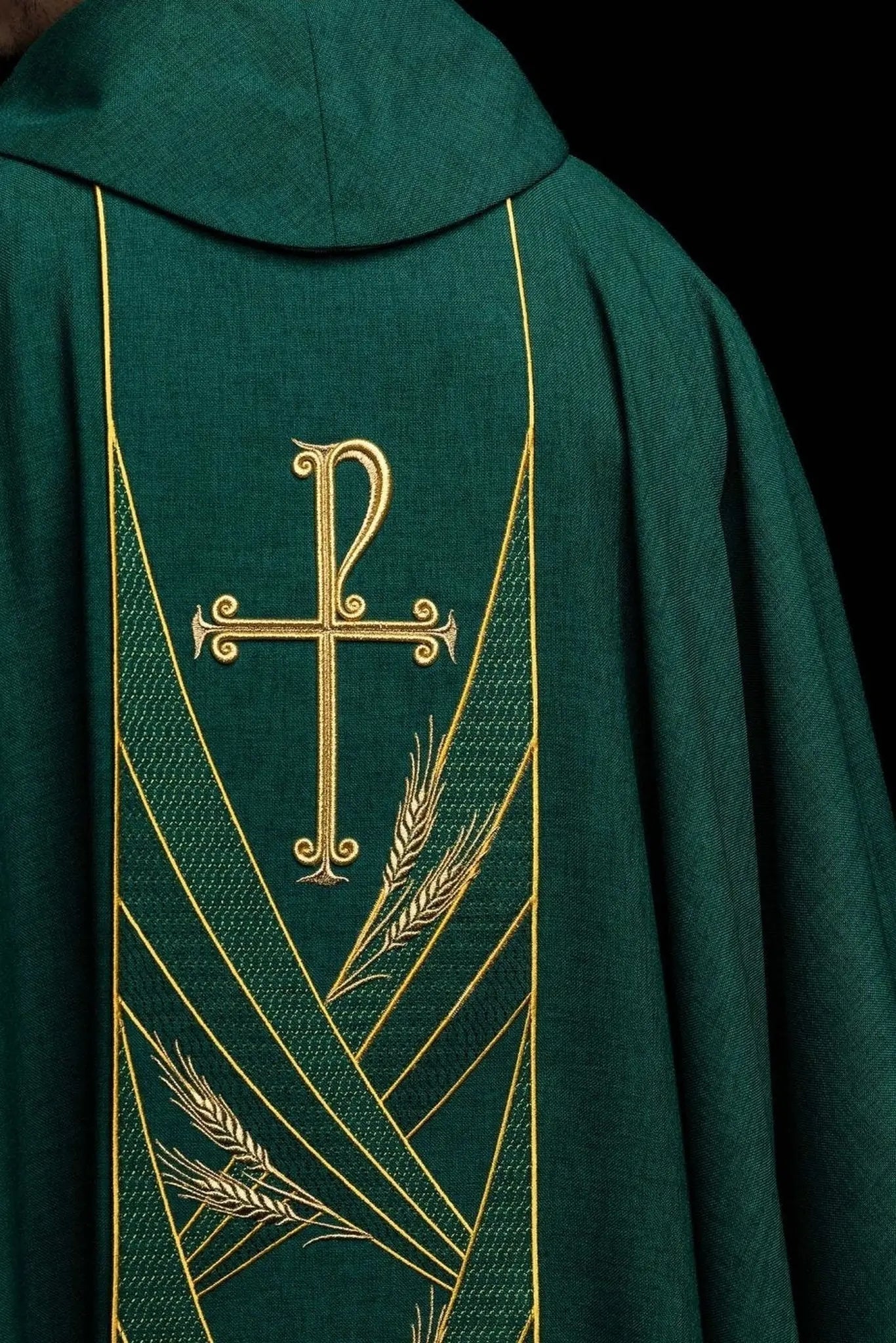 Green Chasuble with Embroidered PAX Band - HAFTINA ATELIER
