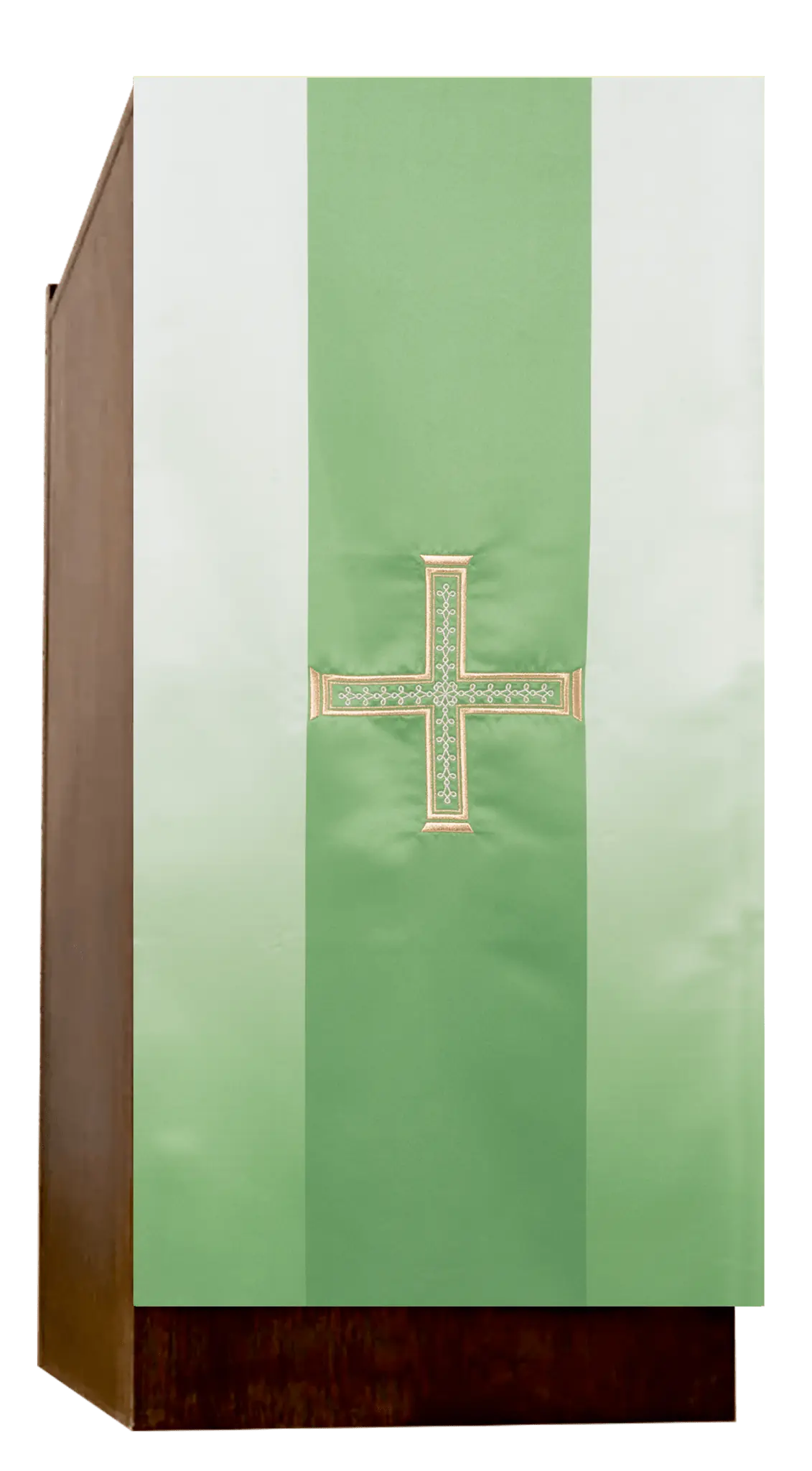 Voile de lutrin vert pour le temps ordinaire avec croix brodée, vue de face