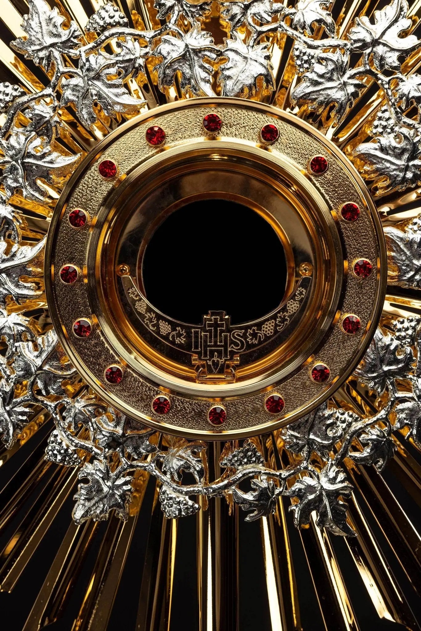 Handmade Gilded Brass Monstrance with Rubies - 70 cm - HAFTINA ATELIER