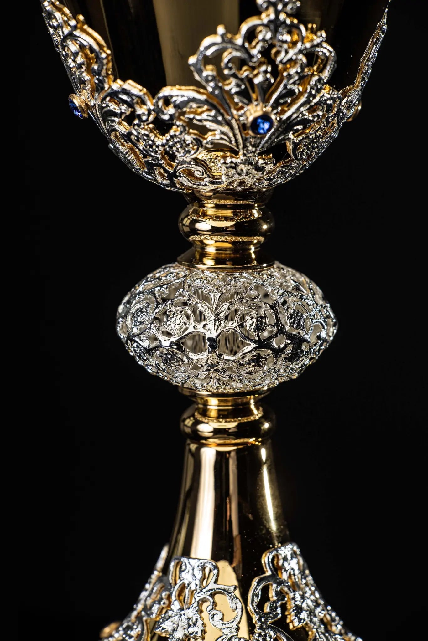 Handmade Gold-Plated Liturgical Chalice with Sapphire-like Stones - HAFTINA ATELIER