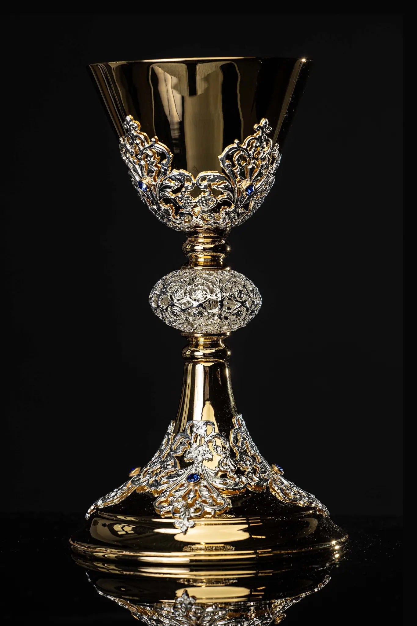 Handmade Gold-Plated Liturgical Chalice with Sapphire-like Stones - HAFTINA ATELIER