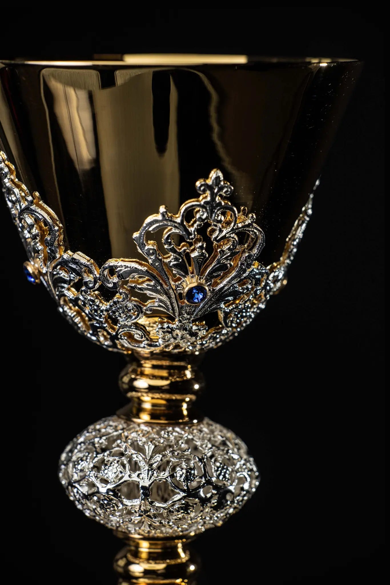 Handmade Gold-Plated Liturgical Chalice with Sapphire-like Stones - HAFTINA ATELIER