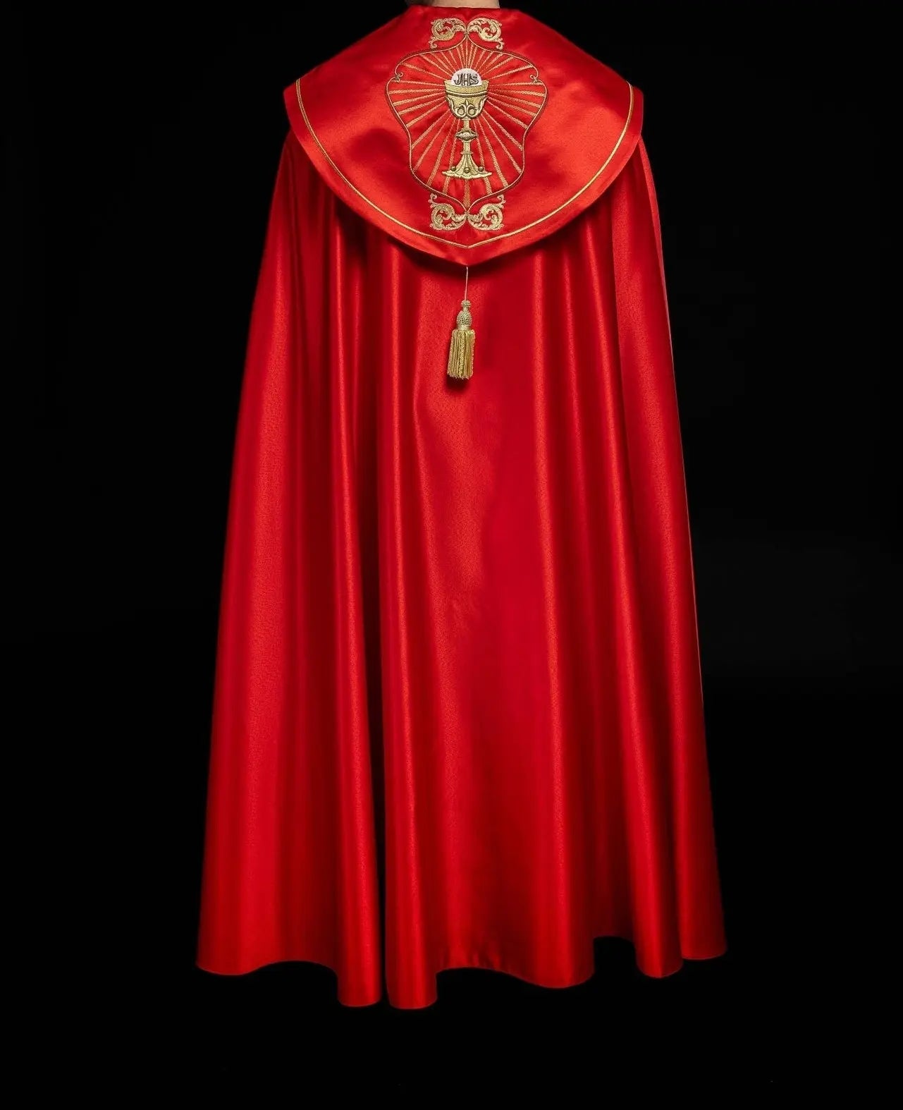 Liturgical chapel embroidered with chalice and IHS in red shade