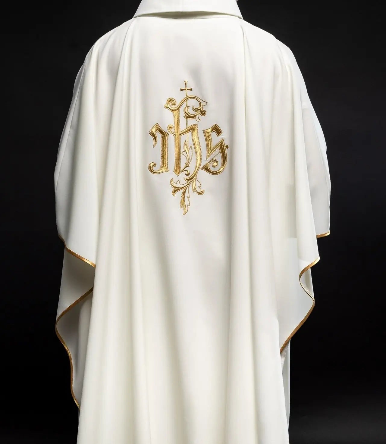 Cream chasuble with gold IHS embroidery