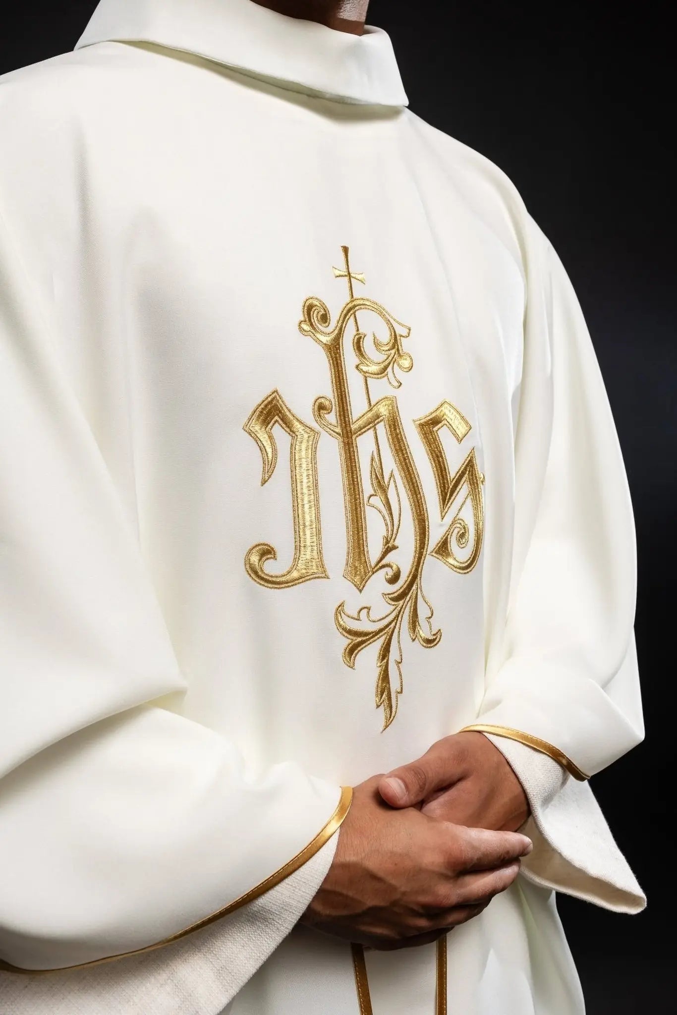 Cream chasuble with gold IHS embroidery