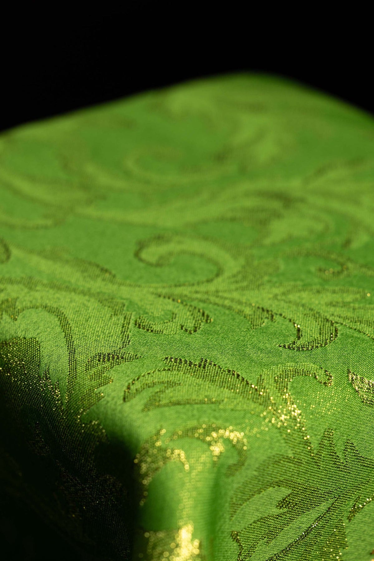 Vert voile de calice en tissu jacquard, gros plan du motif