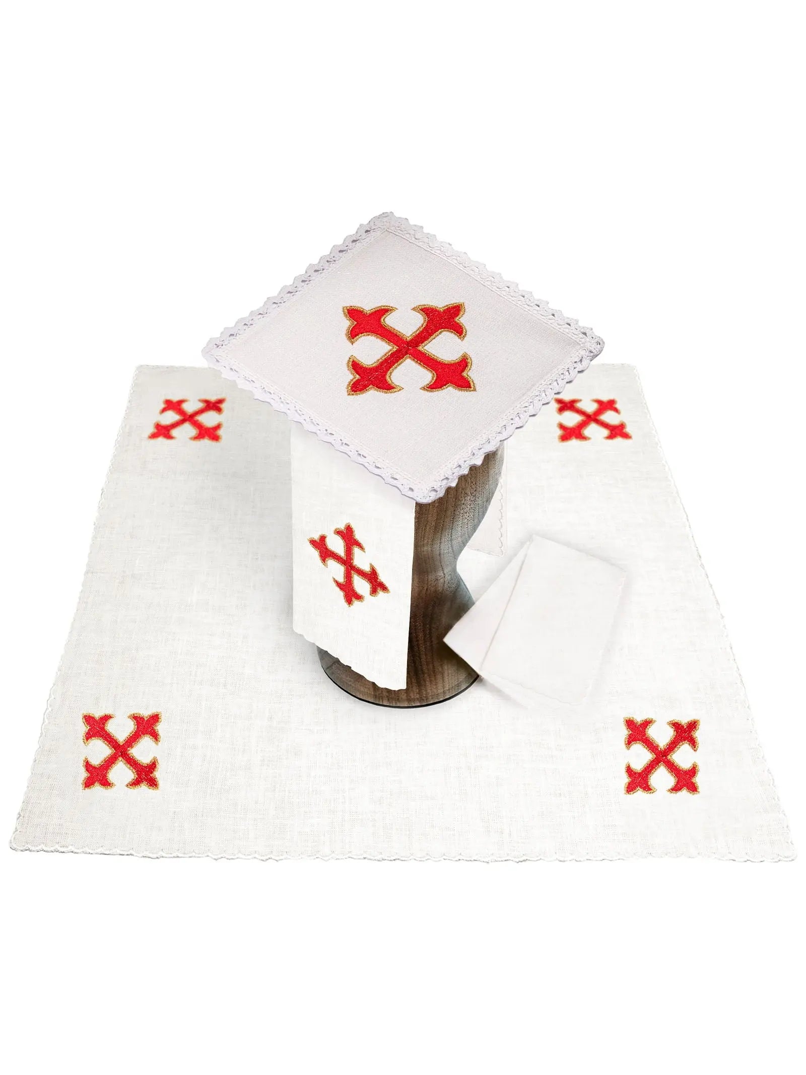Linen chalice linen with red cross embroidery