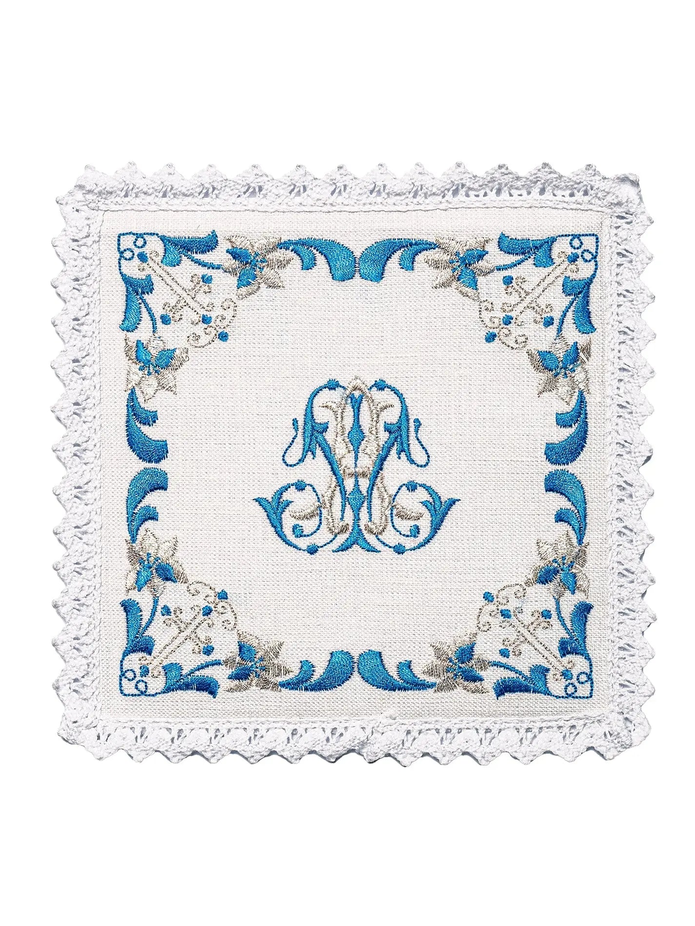 Linen chalice linen with blue Marian embroidery