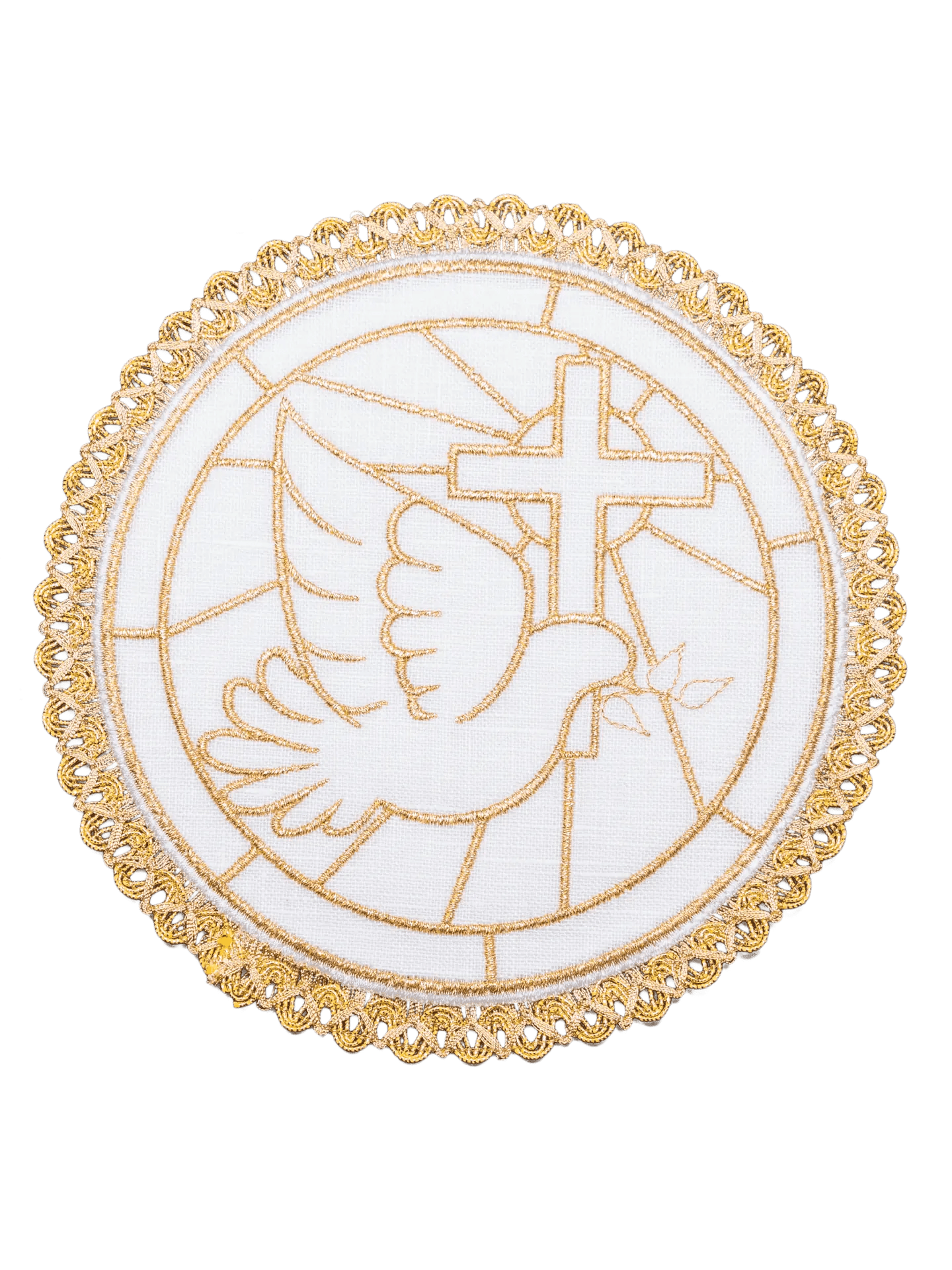 Ensemble de linge de calice avec motif colombe et croix avec palle arrondie