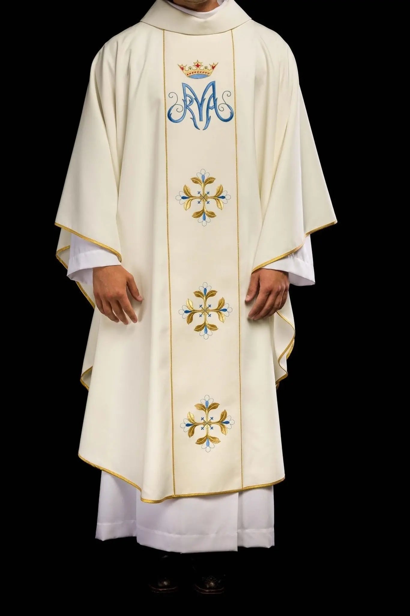 Chasuble liturgique mariale avec ceinture