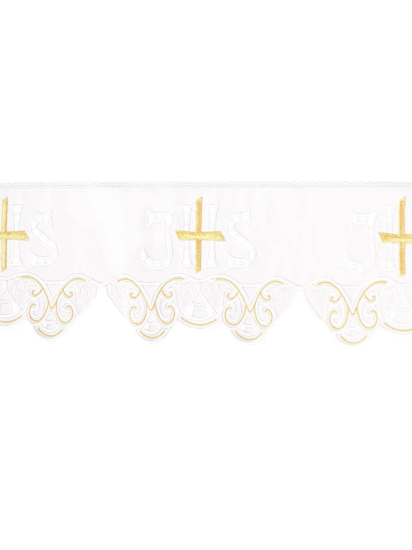 Mètre avec broderie frontale Croix IHS Blanche