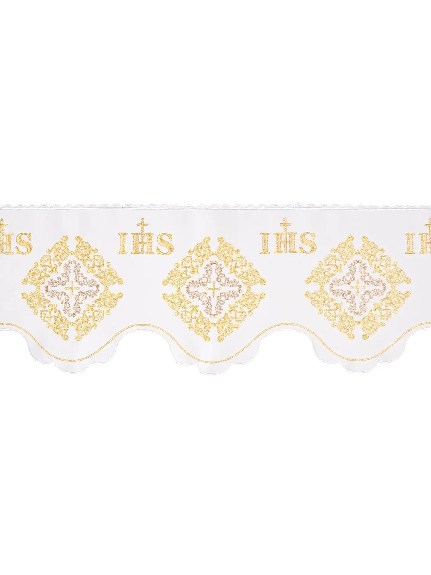 Mètre avec broderie frontale Croix IHS et rosette Blanche