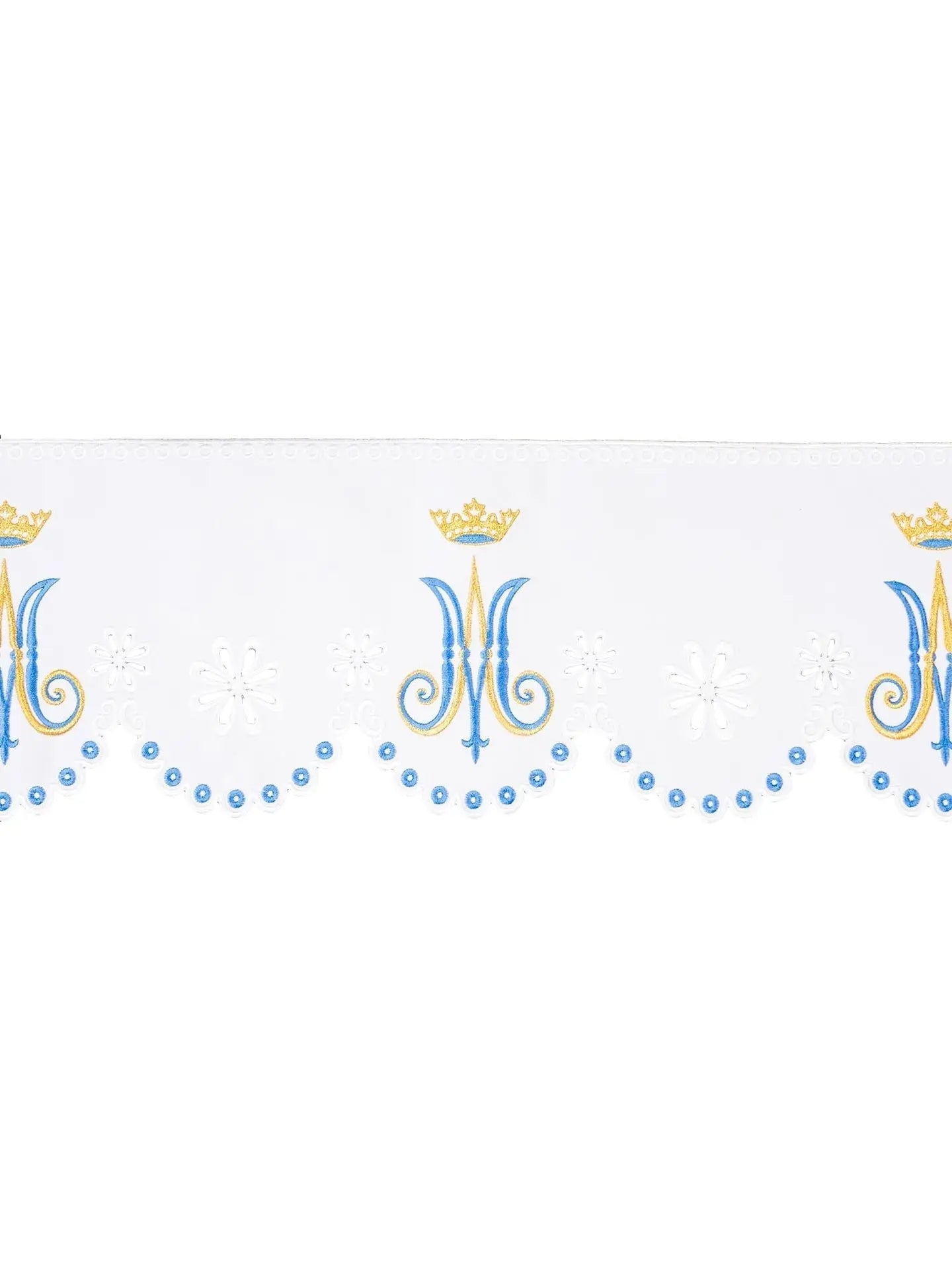 Mètre avec broderie frontale avec motif marial
