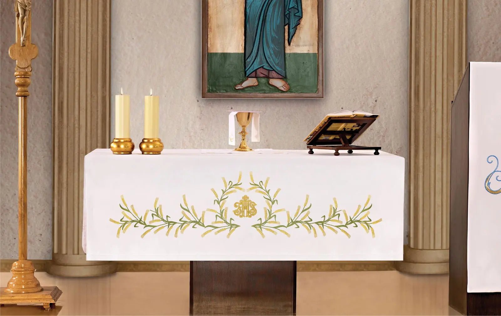 Nappe d'autel avec broderie frontale avec motif d'oreille