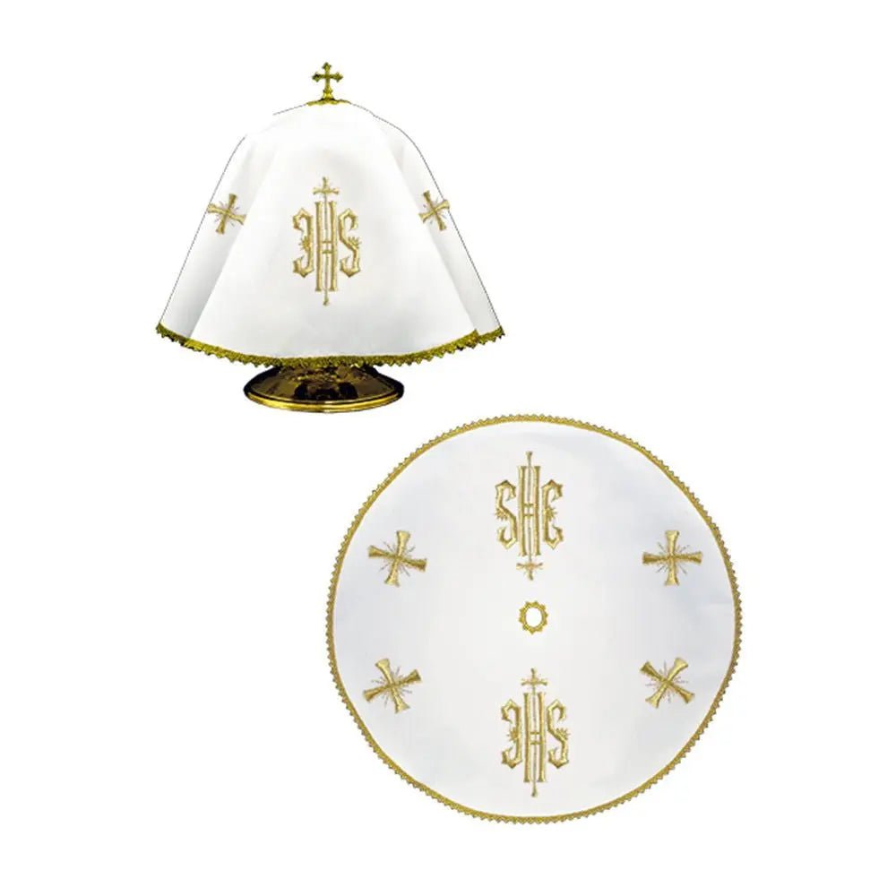 Voile rond de conservation avec délicate broderie dorée IHS