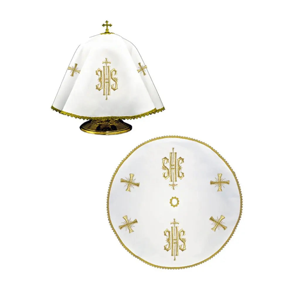 Round canning veil with delicate gold IHS embroidery