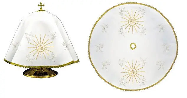 Round veil for tinsel with gold iHS embroidery