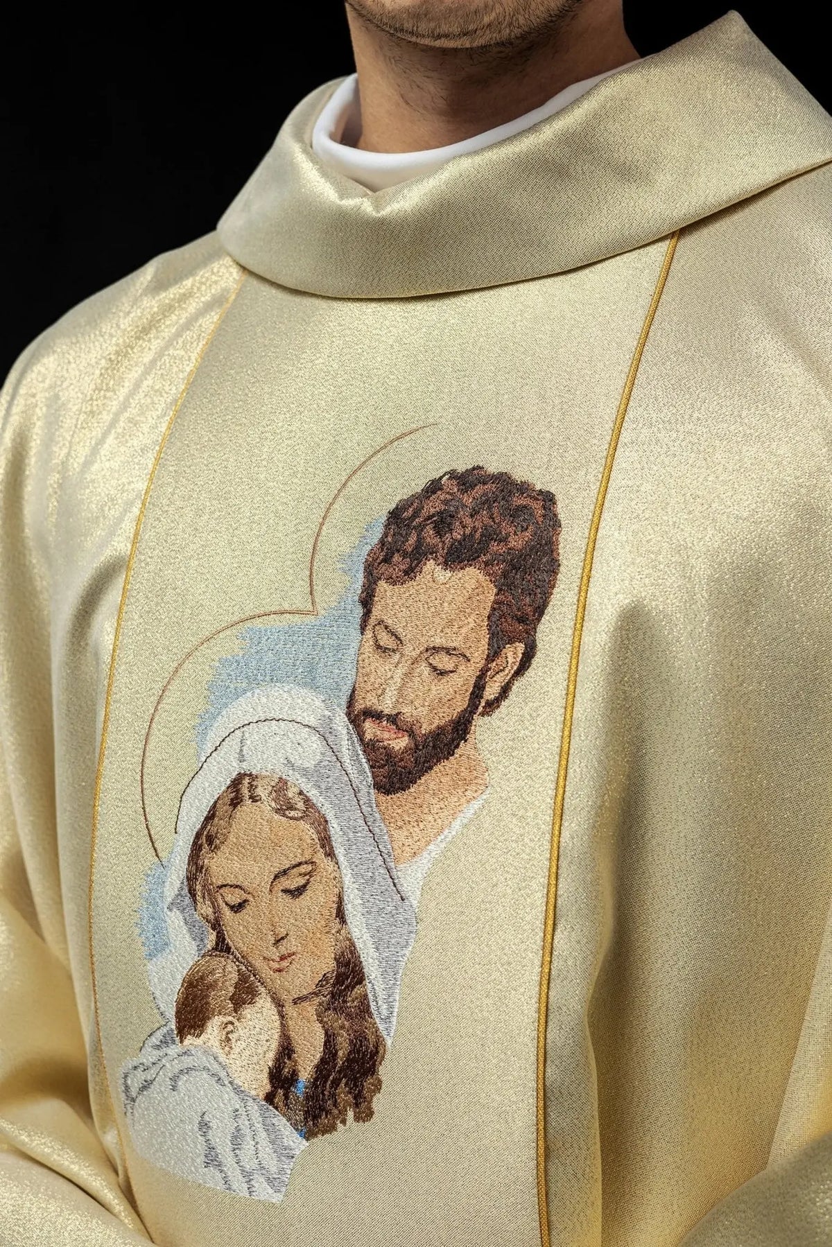 Glittering chasuble with the image of the Holy Family