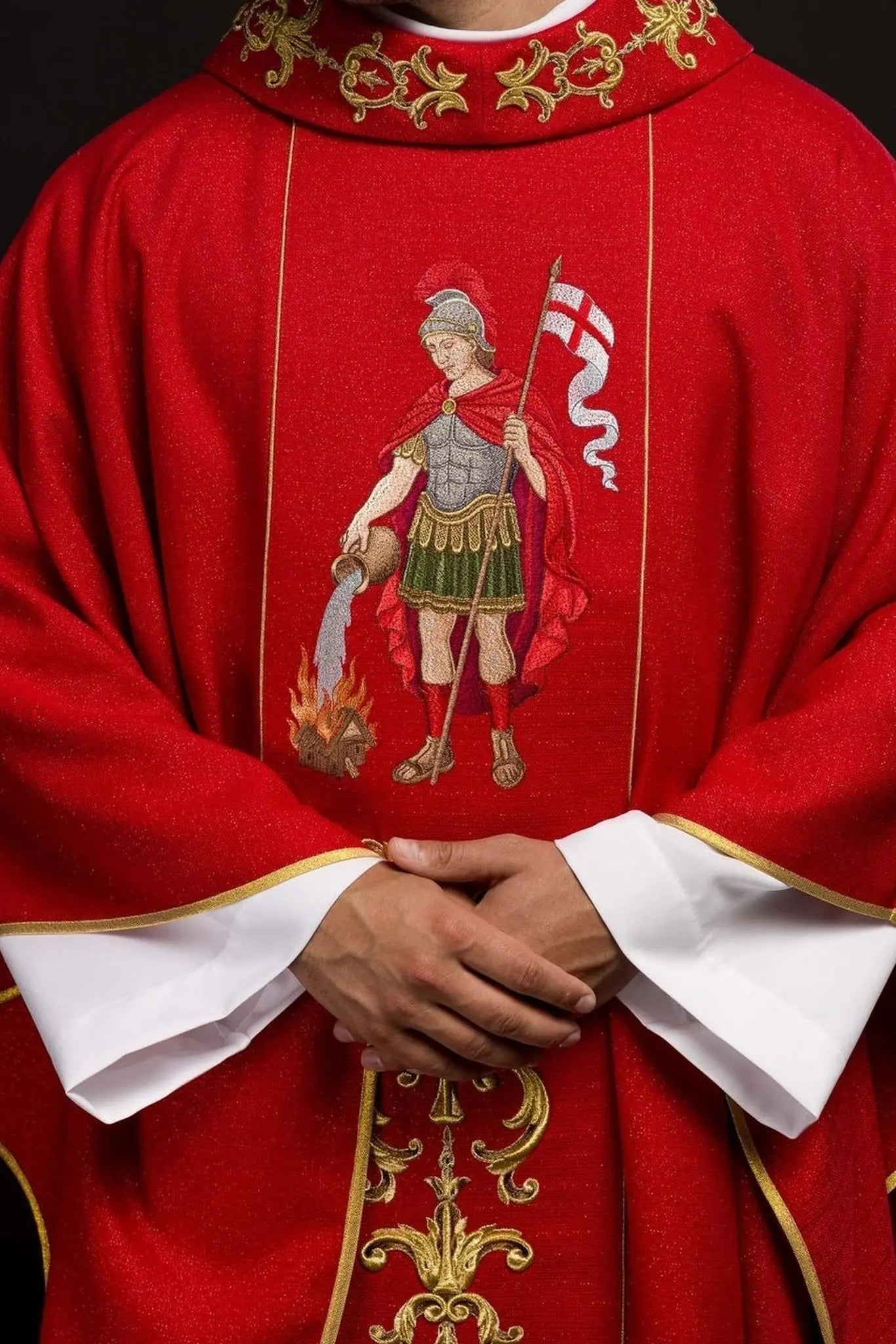 Richly Embroidered Chasuble Featuring Saint Florian