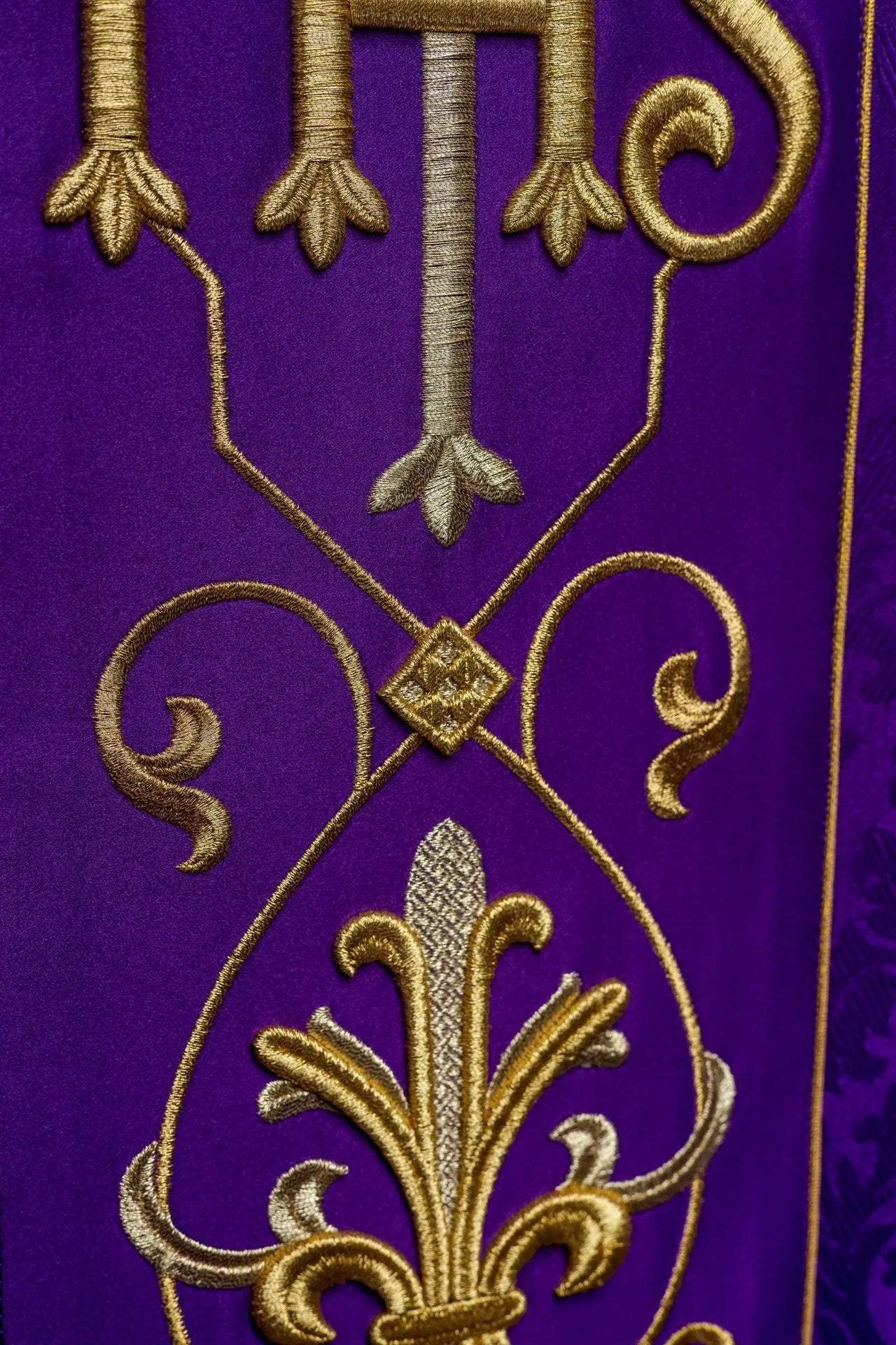 IHS Embroidered Chasuble Purple Decorative Fabric