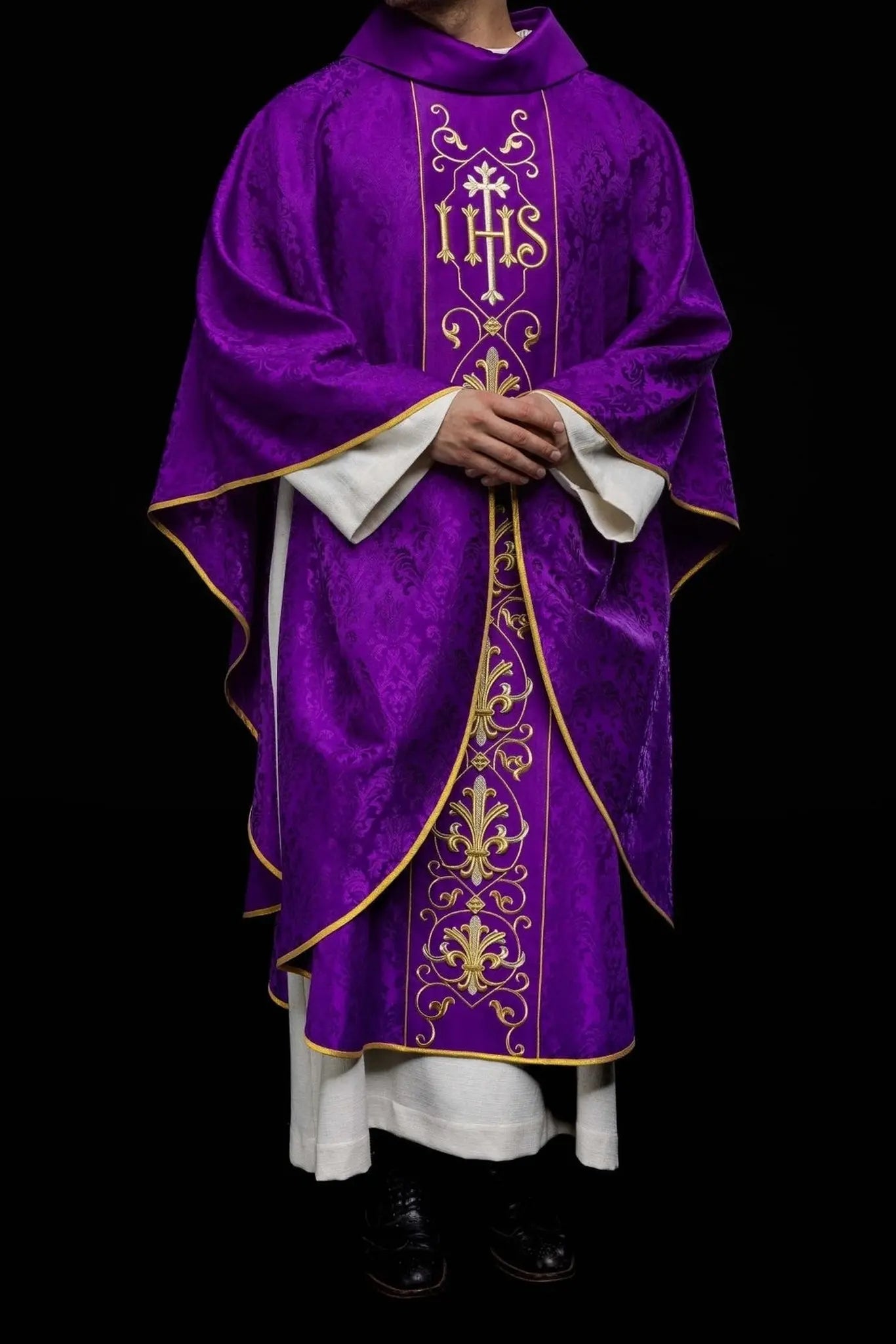 IHS Embroidered Chasuble Purple Decorative Fabric