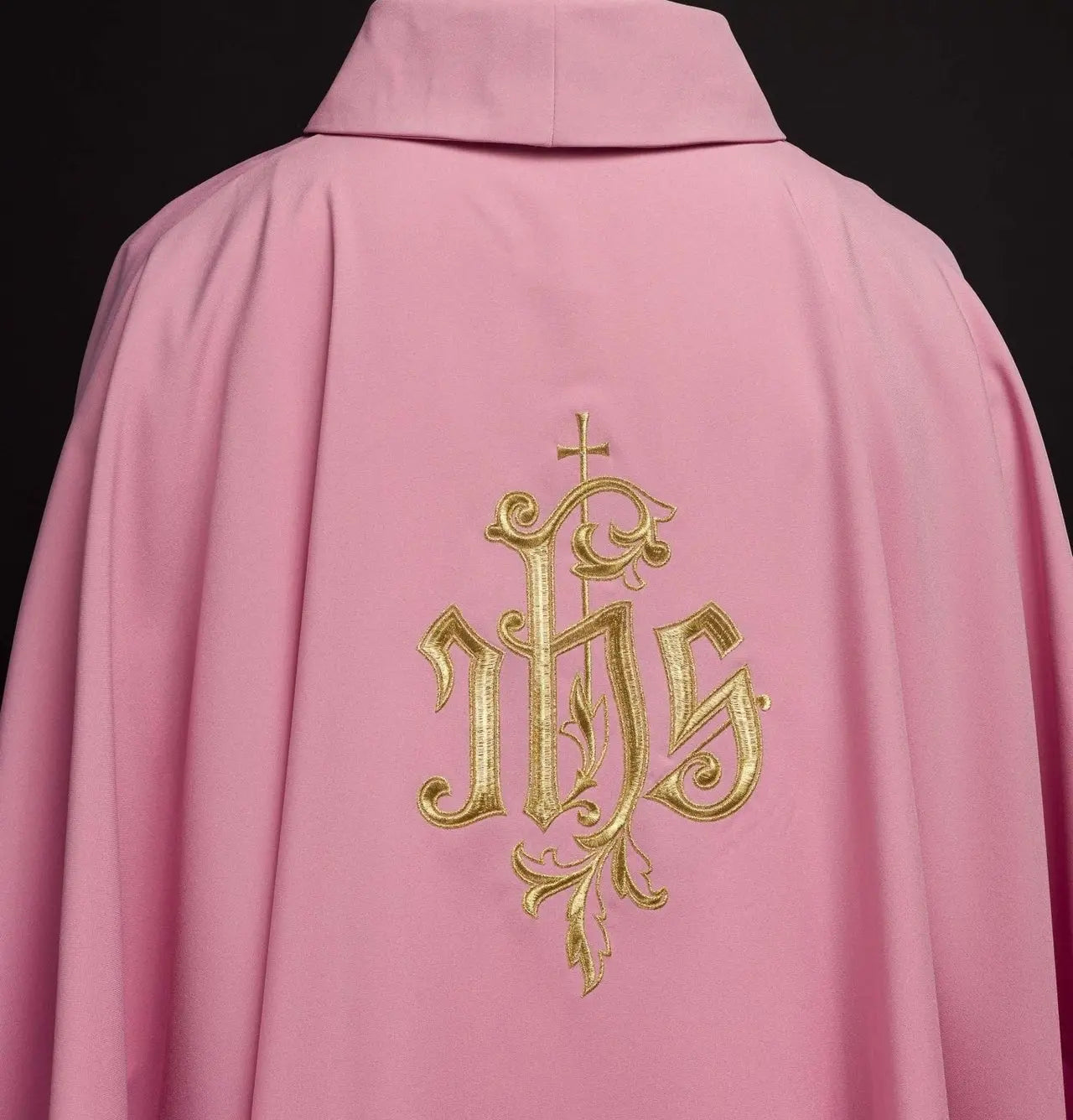 IHS embroidered chasuble in pink