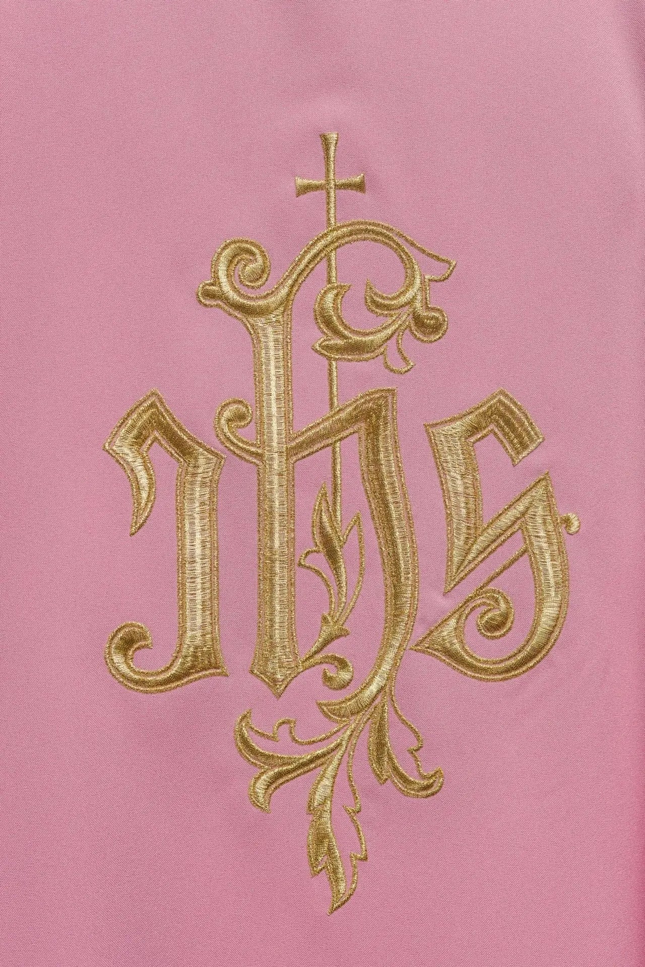 IHS embroidered chasuble in pink