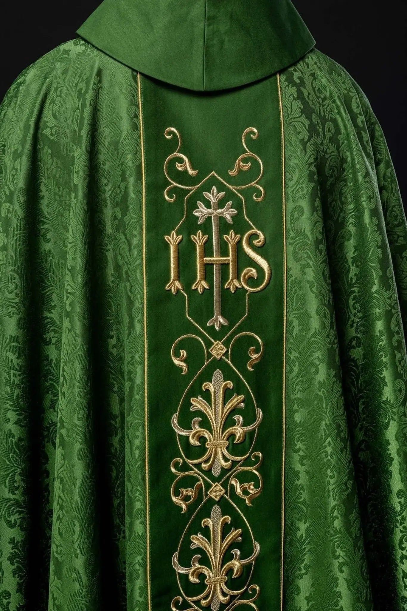 Chasuble brodée IHS Tissu décoratif vert