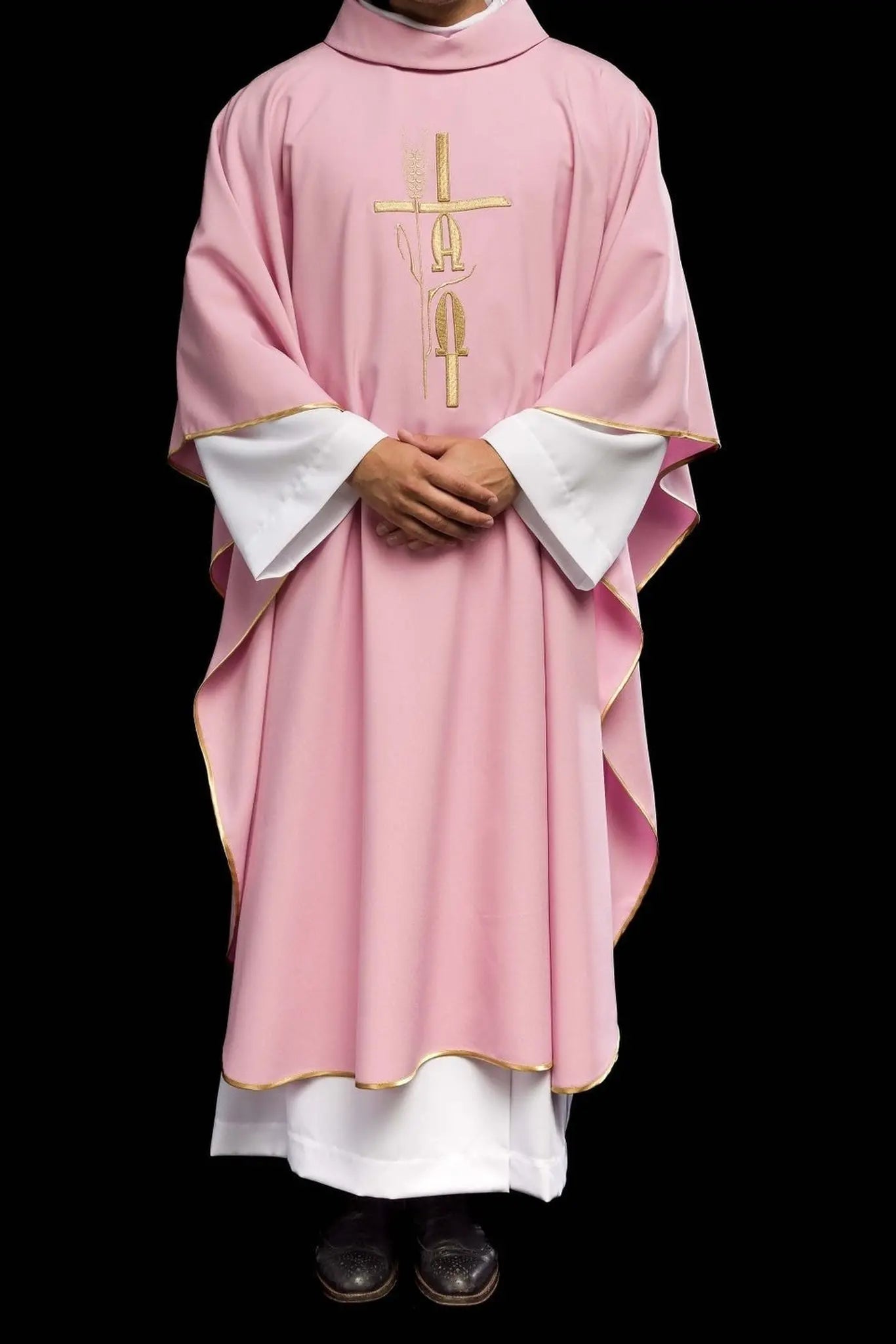 Chasuble brodée Croix et IHS Rose