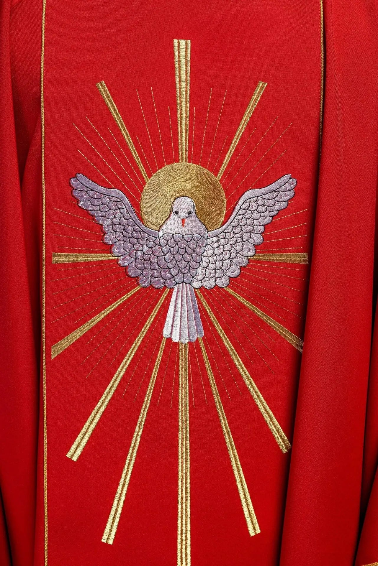 Embroidered chasuble with the Holy Spirit in red