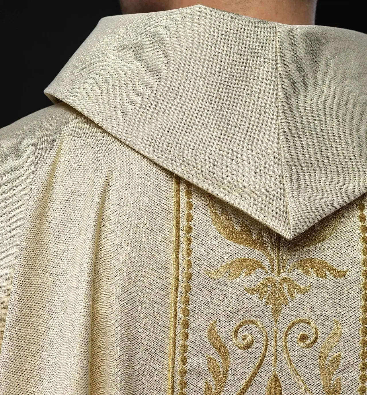 Liturgical chasuble with ornate gold embroidered belt