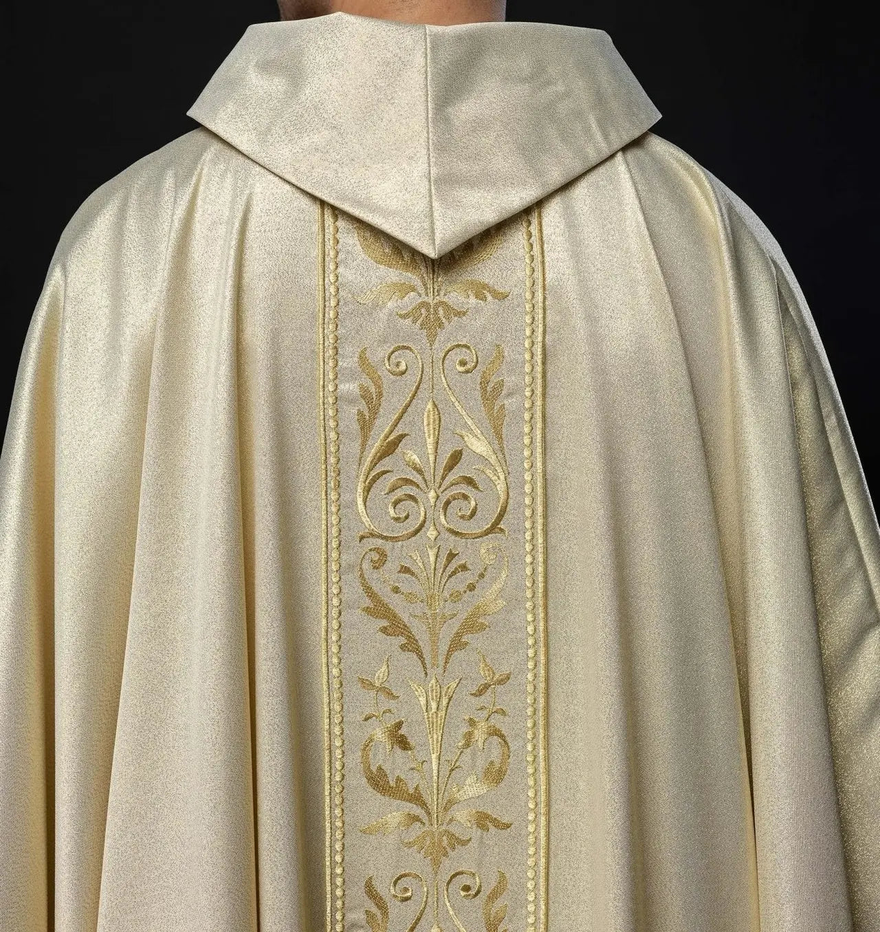 Liturgical chasuble with ornate gold embroidered belt